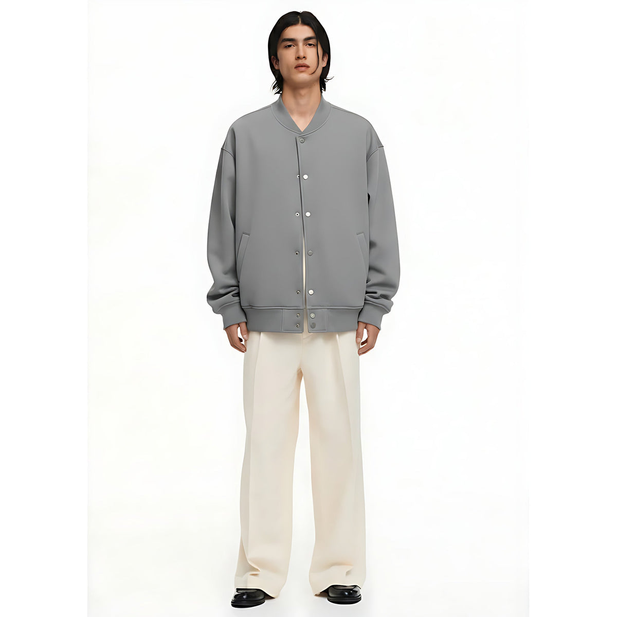 Fleece-Lined Baseball Jacket 350g on model - front view