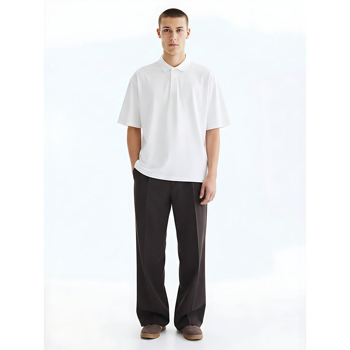 Polo Shirt on model - White - front