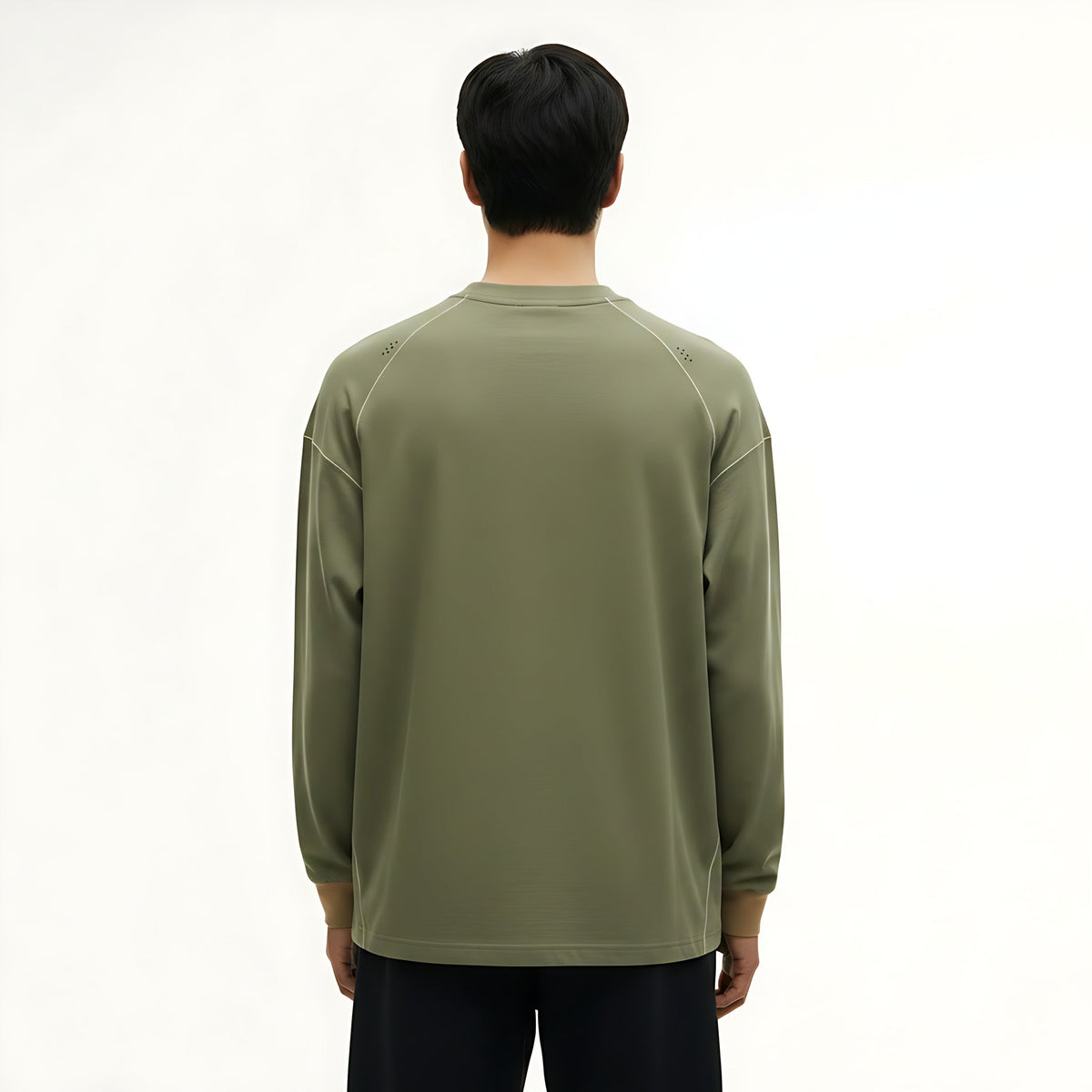 Moisture-Wicking Long-Sleeve T-Shirt on model - Green - back