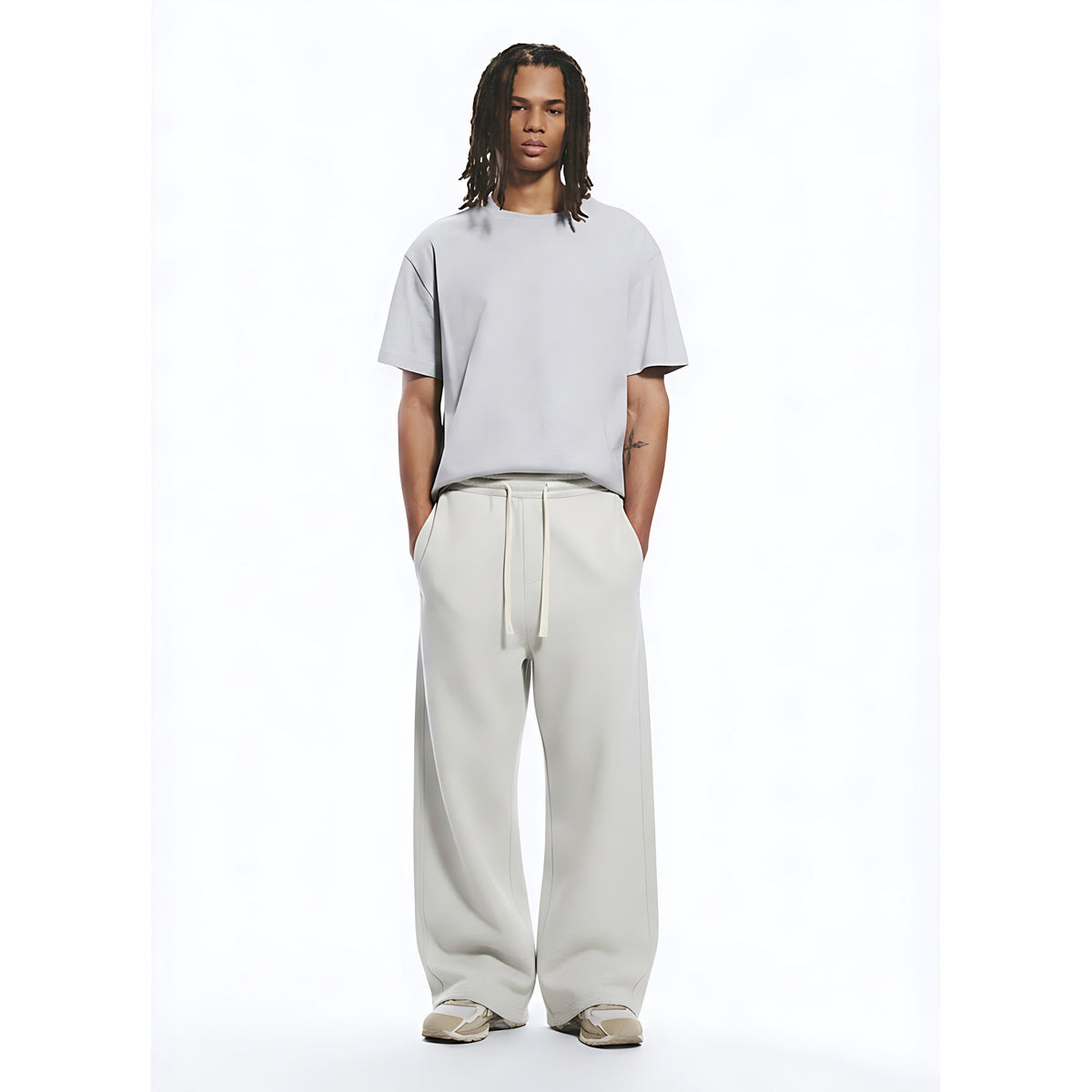 Wide-Leg Cotton Stretch Pants on model - front view