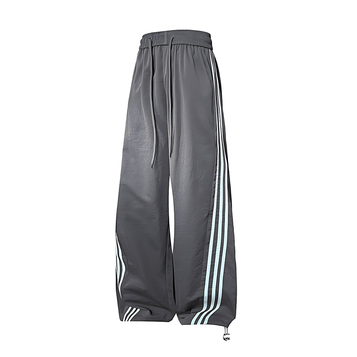 Striped Wide-Leg Track Pants - Polyester Stretch Pants - Dark Gray