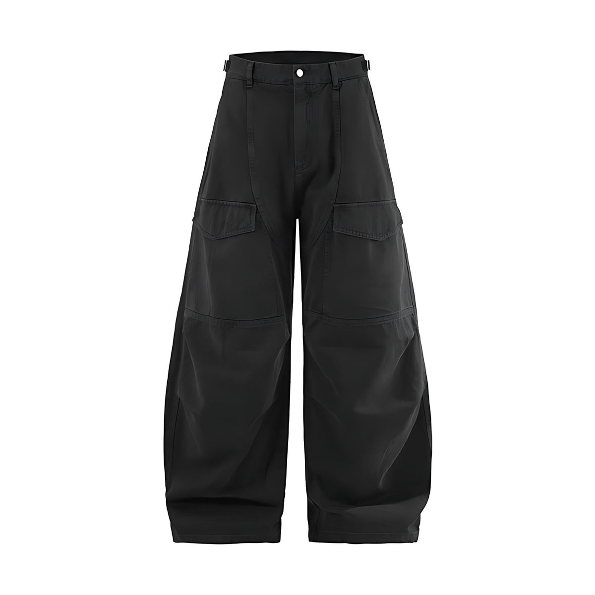 Curved Cargo Cotton Stretch Pants - Black