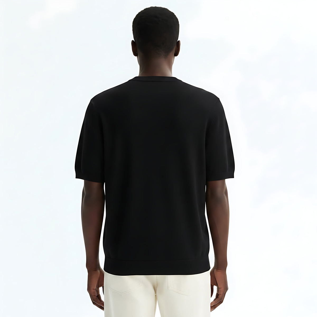 Relaxed Fit Short-Sleeve Knit Sweater on model - Black - back