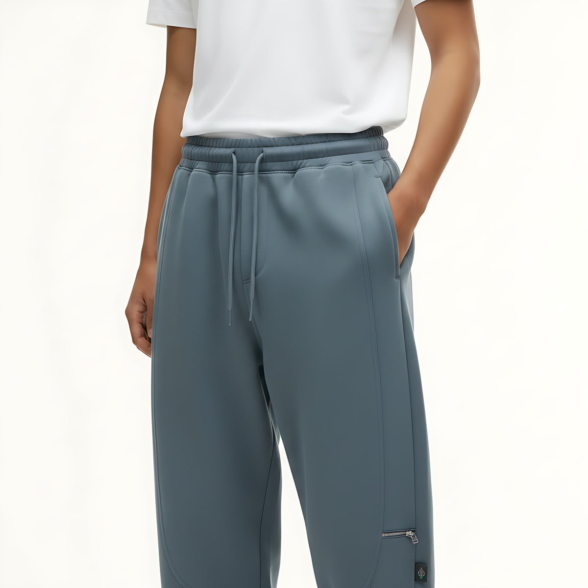 Fleece-Lined Tapered Sweatpants on model - detail view