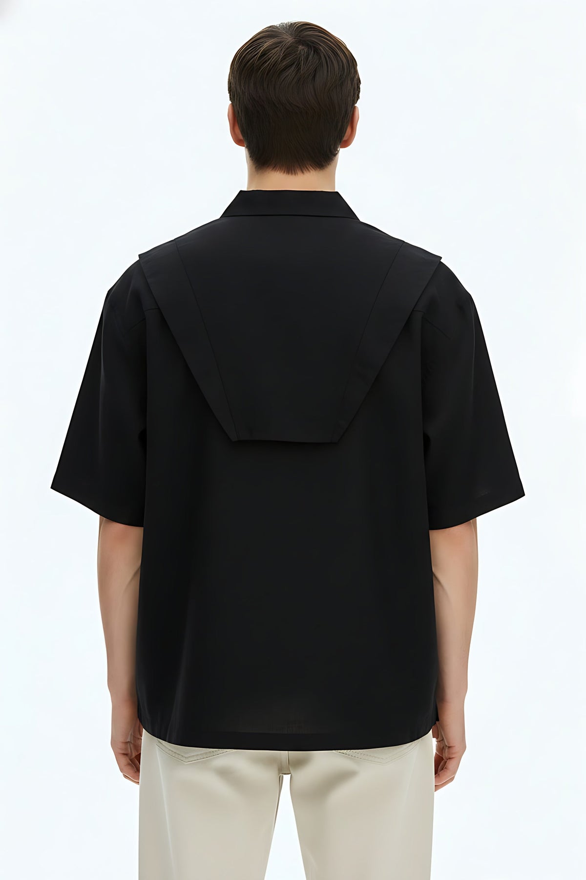 Heavyweight Cool-Touch Patchwork T-Shirt on model - Black - back