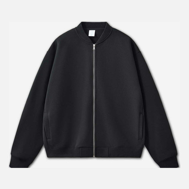 Men's baseball varsity jacket in black, front
