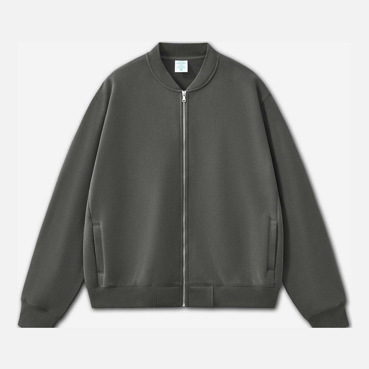 Men's baseball varsity jacket in dark gray, front