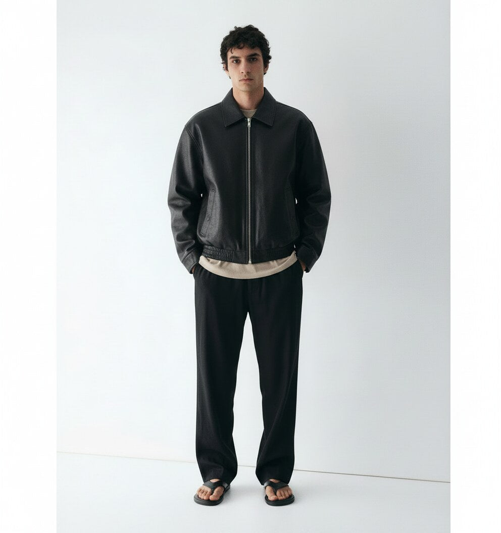 Vegan Leather Zip Jacket in black, front view